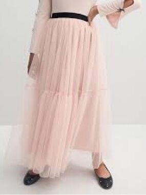 Iz Byer Light Pink Tulle Maxi Skirt with Black Waistband